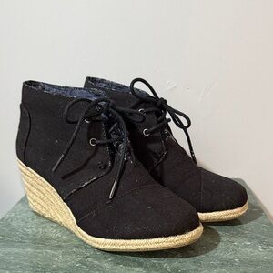 TOMS Canvas Black Wedge Ankle Boots